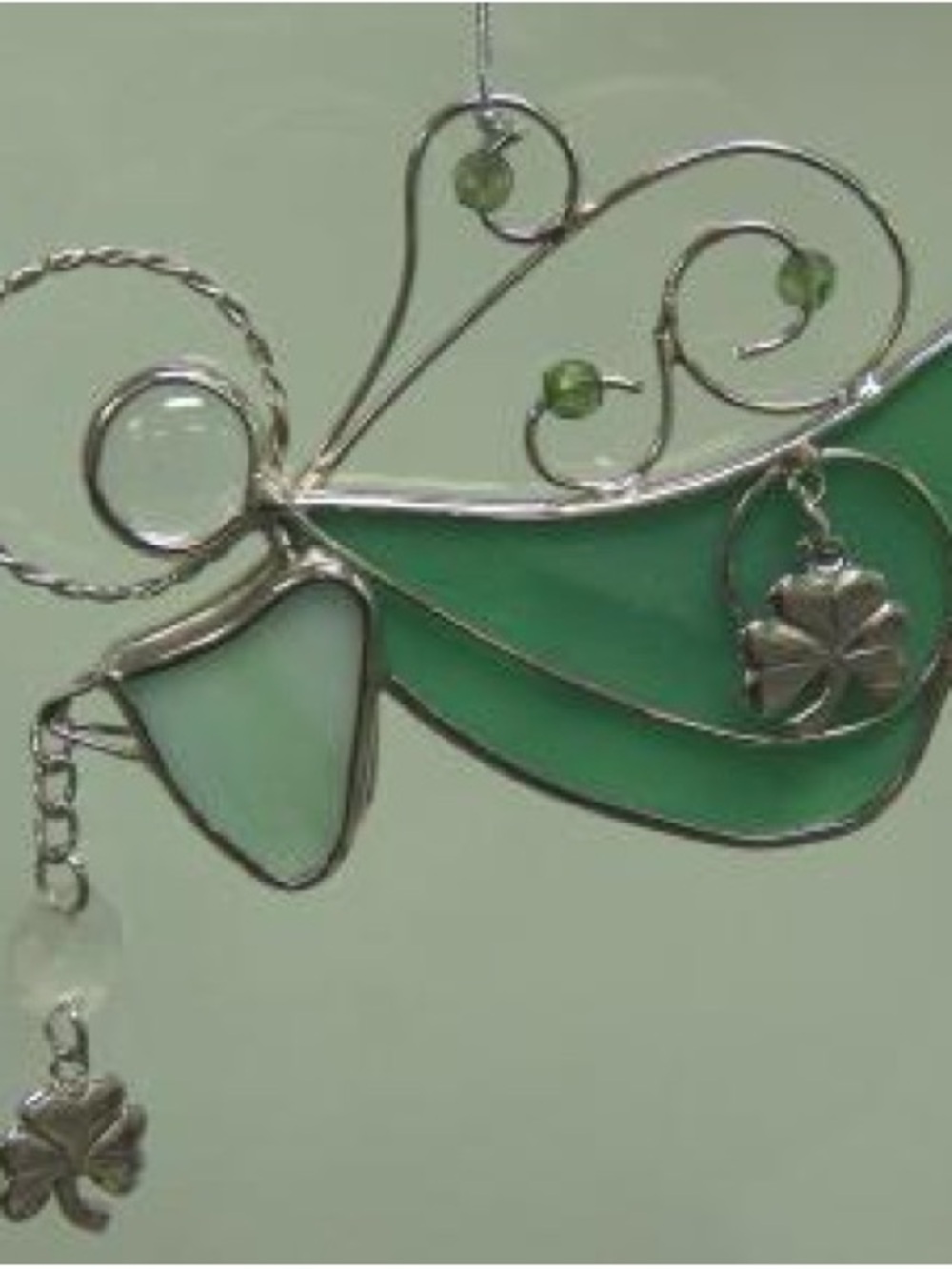 Green Angel Wing Stained Glass Ornament - Unbranded
